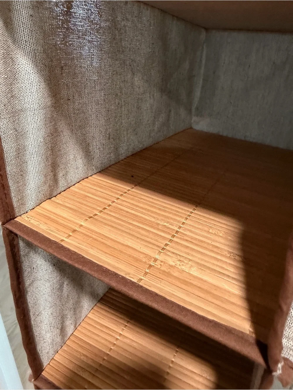 Container Store Hanging Fabric and rattan Closet Organizer - Brown (Set of 2)